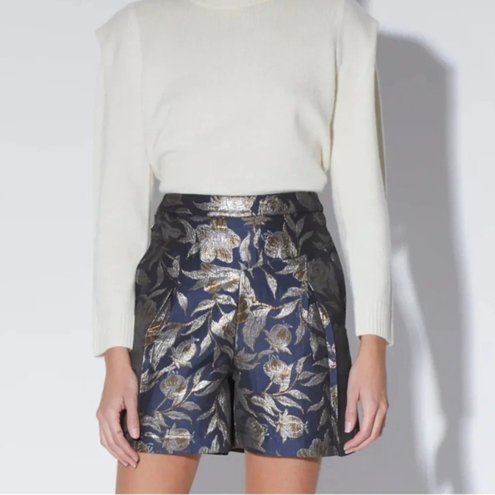 Walter Baker Taylor Shorts Camellia Brocade Navy Gold Floral Metallic Size 10
